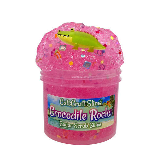 Sugar Scrub Clear Slime "Crocodile Rocks" Crunchy Beads unScented Stretchy Slime ASMR 4 oz