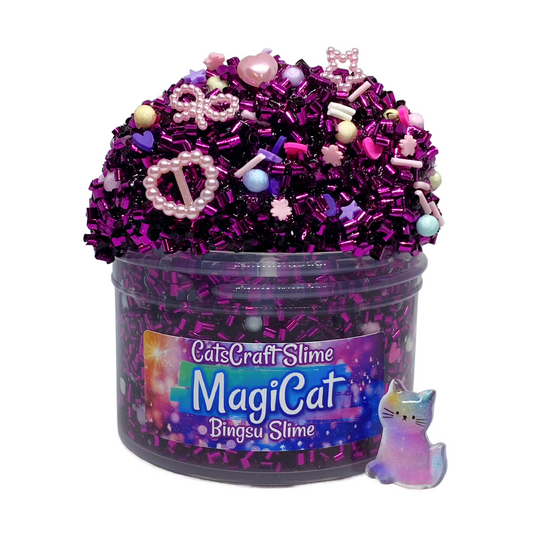 Bingsu Slime "MagiCat" SCENTED clear purple bingsu bead crunchy ASMR With cat Charm