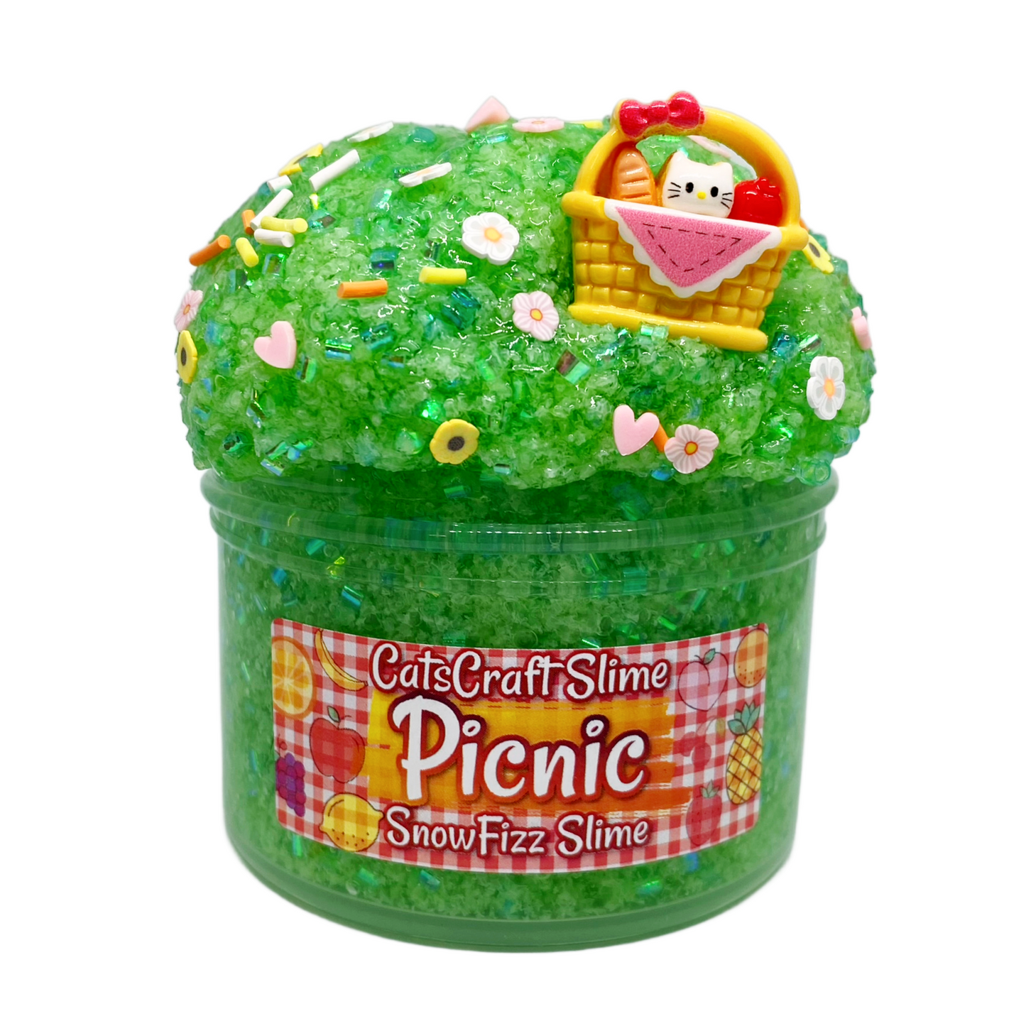 Snow Fizz Bingsu "Picnic" Scented crunchy green Slime ASMR with Charm