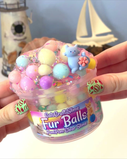 Fur Balls Pompom Clear Slime Video