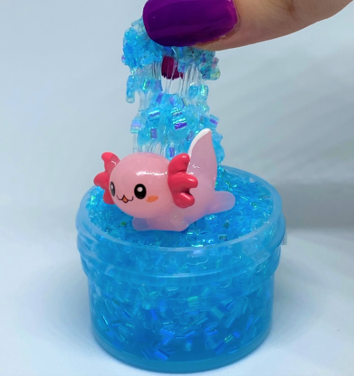 Clear Slime "Axolotl" SCENTED Stretchy Glitter Slime Pink Charm ASMR