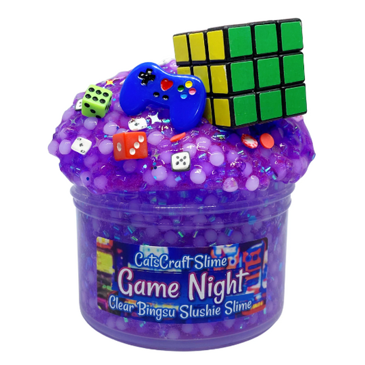 Bingsu Slushie Slime "Game Night" SCENTED purple crystal clear bingsu and slushee bead crunchy ASMR With Charms
