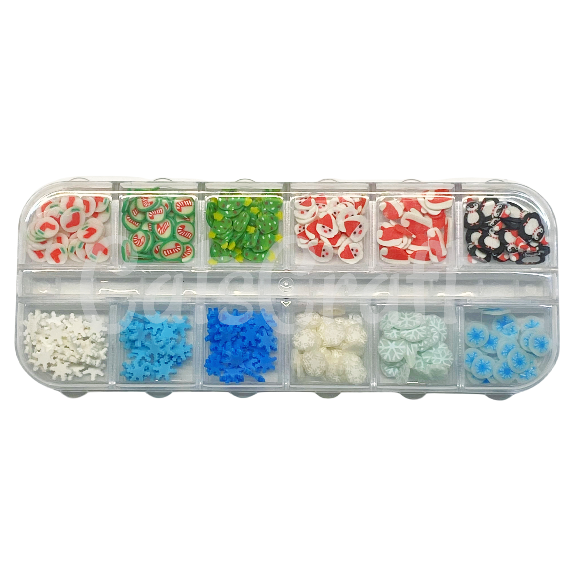 12 Grid set Fimo Christmas Shapes Slices Polymer Clay Sprinkles for Sl –  CatsCraftSlime