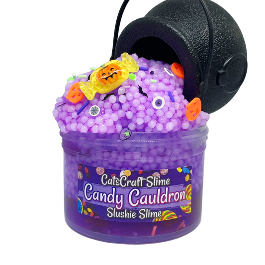 Slushie Slime "Candy Cauldron" SCENTED purple crystal clear slushee bead crunchy Halloween ASMR