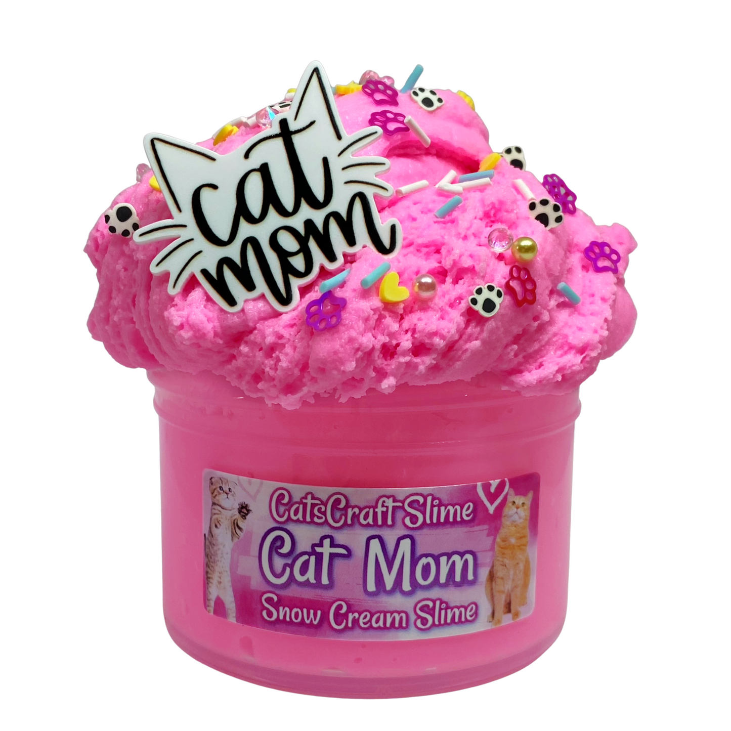 Snow Cream Slime "Cat Mom" Sprinkles Scented with Charm and Inflating Soft ASMR