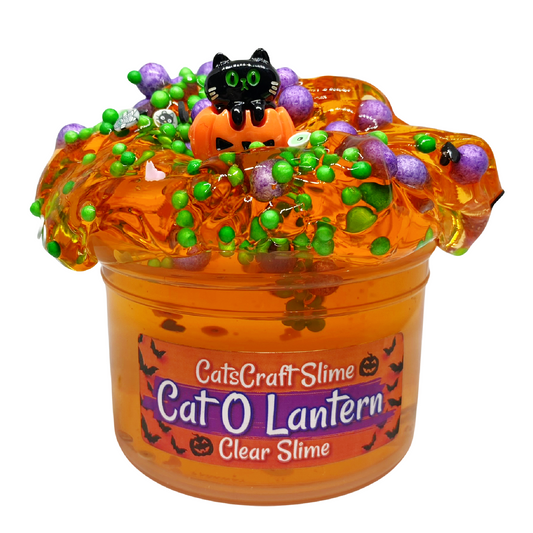 Clear Slime "Cat O Lantern" Scented Stretchy Slime Halloween ASMR 6 oz
