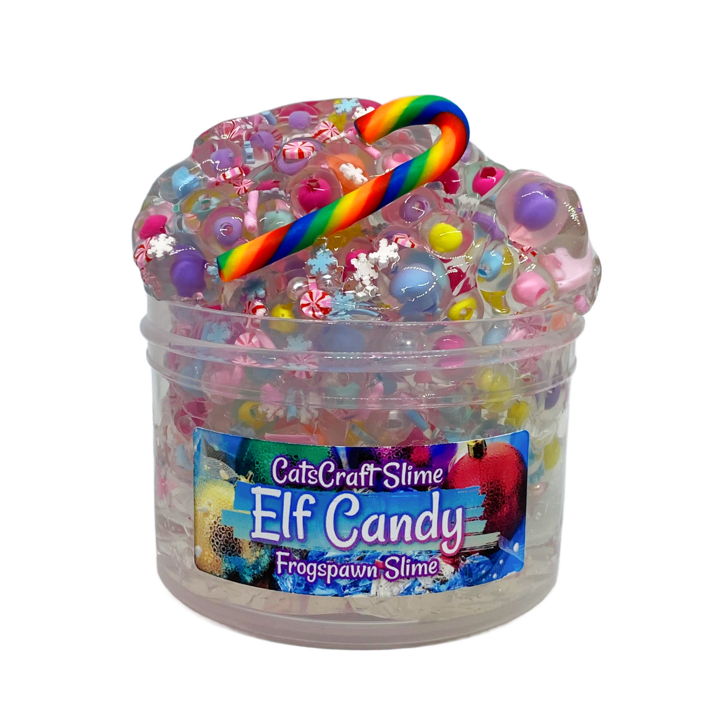 Bead Crunch Slime "Elf Candy" Unscented Stretchy Mini Frogspawn crunchy Christmas Slime ASMR 6 oz