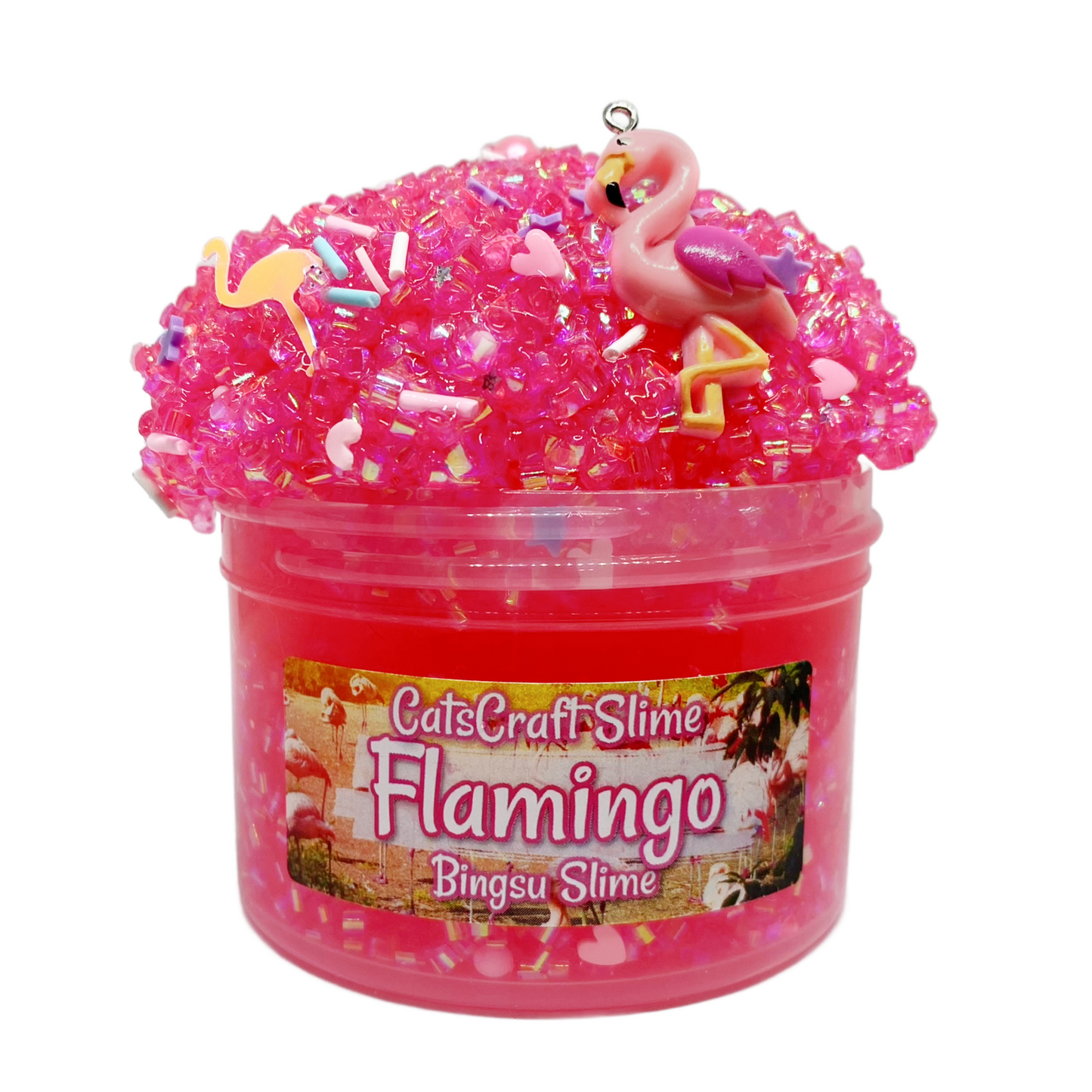 Bingsu Slime "Flamingo" SCENTED clear bingsu bead pink crunchy ASMR With Charm