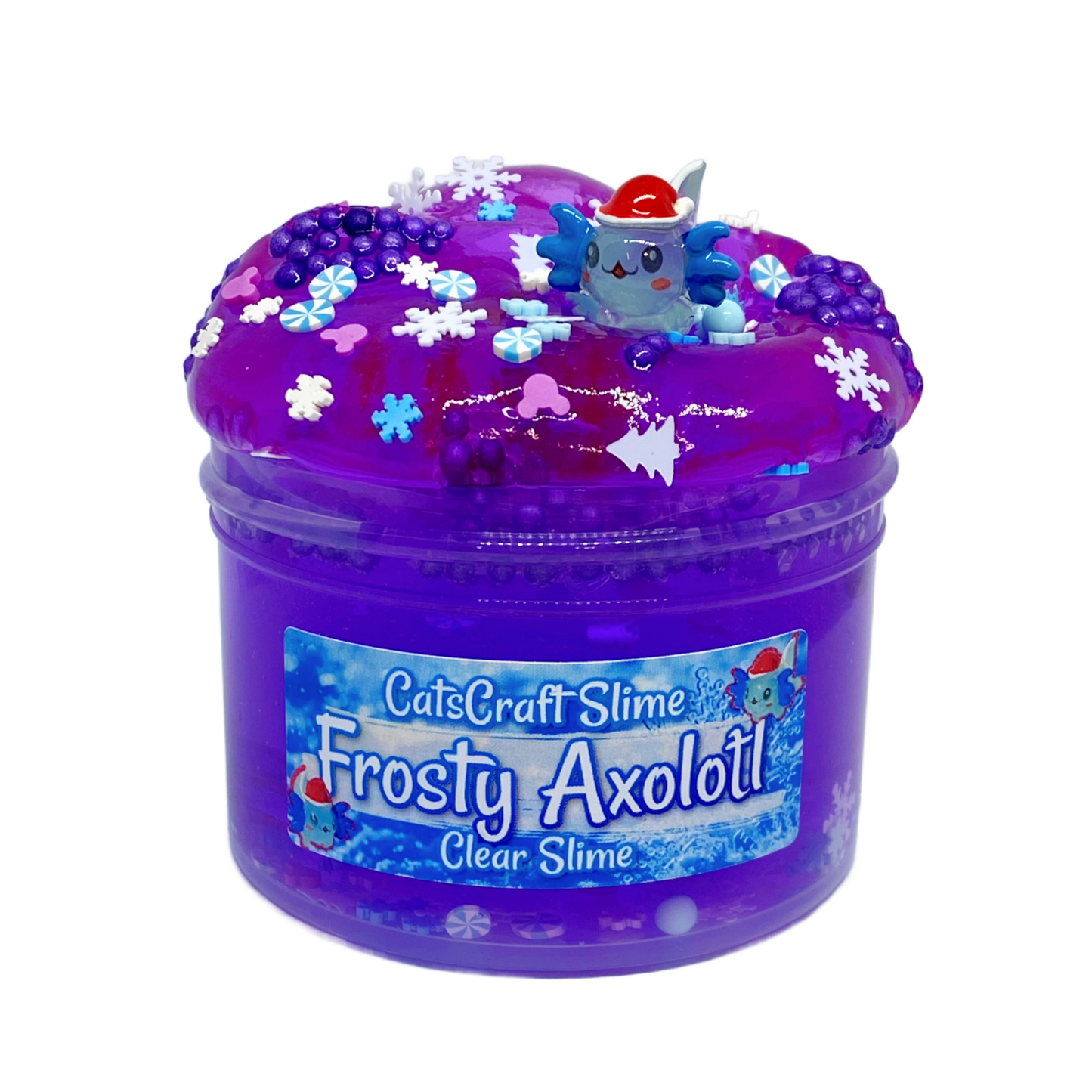 Clear Slime "Frosty Axolotl" Scented Stretchy Purple Christmas Slime ASMR 6 oz