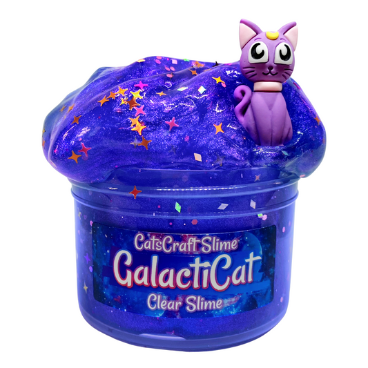 Color Shifting "GalactiCat" Slime Purple and Blue Stretchy Clear Glitter Slime with Charm ASMR
