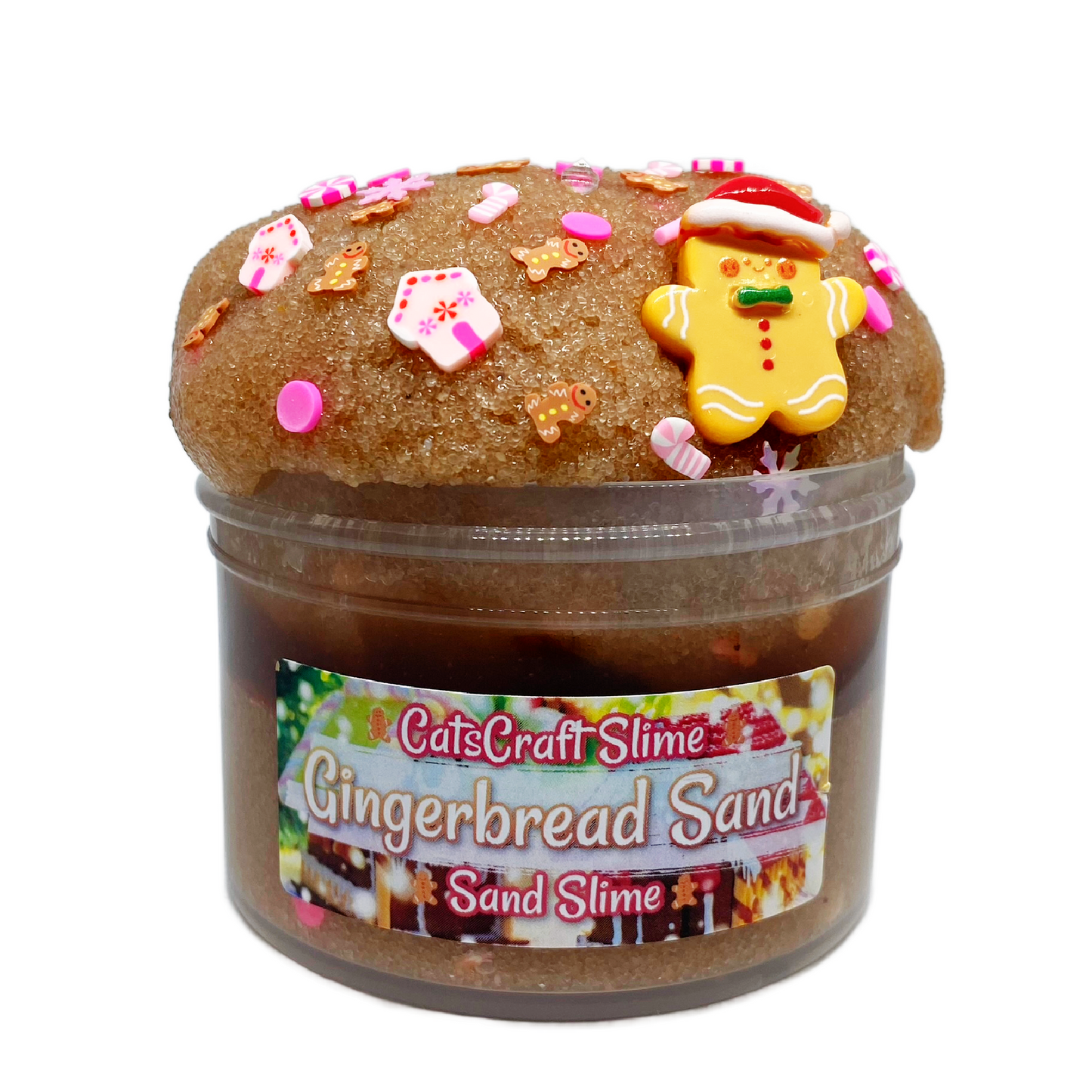 Sand Slime "Gingerbread Sand" SCENTED clear Christmas crispy ASMR With gingerbread man Charm