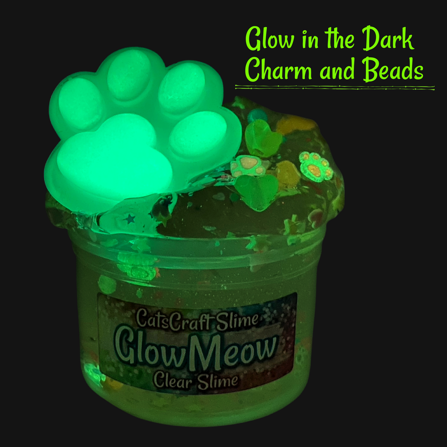 Clear Slime "Glowmeow" Scented Stretchy Glow in the dark beads in Slime ASMR 6 oz
