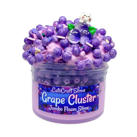 Jumbo Floam Slime "Grape Cluster" SCENTED crunchy ASMR foam beads with grapes cat charm