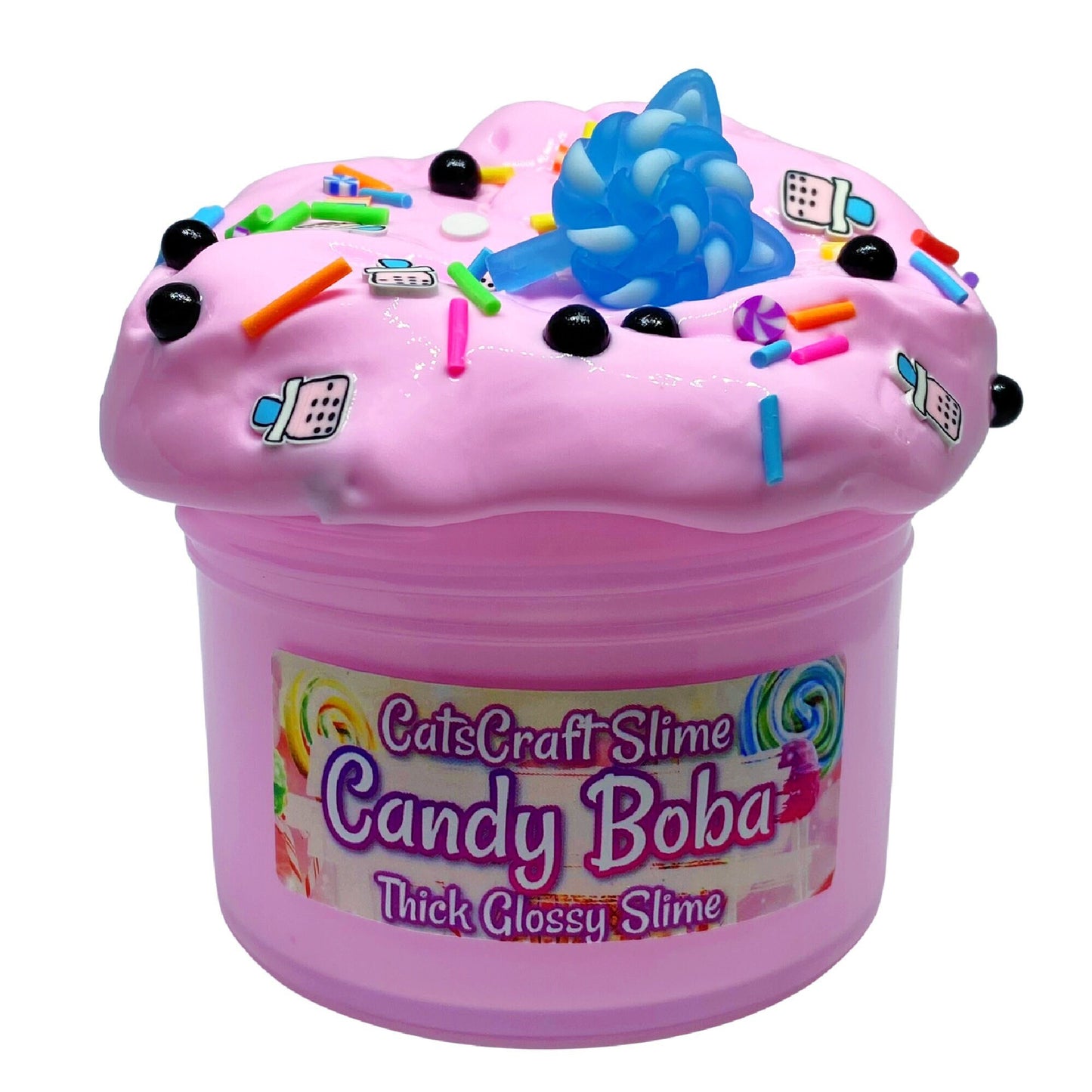 Thick Glossy Slime "Candy Boba" SCENTED ASMR Charm Fimos