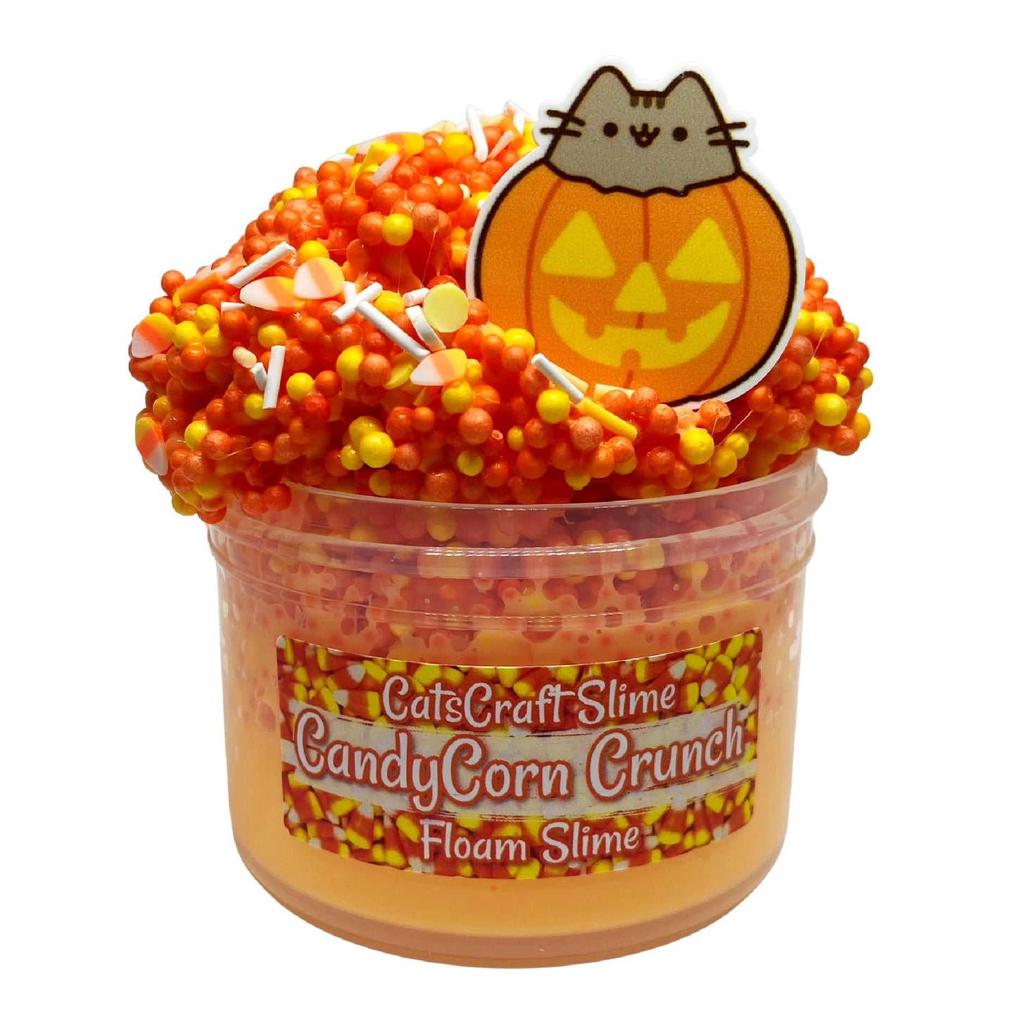 Full Floam Slime "Candycorn Crunch" SCENTED crunchy ASMR foam beads Halloween slime with cat charm