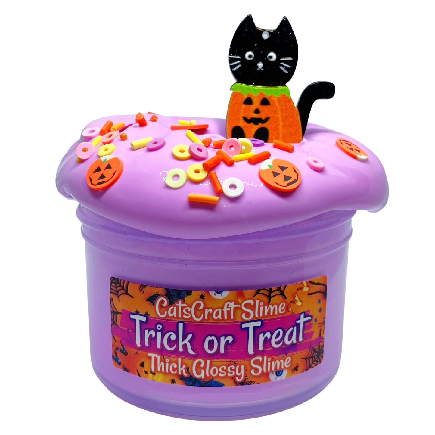 Thick Glossy Slime "Trick or Treat" SCENTED ASMR Cat Charm Halloween Fimos 6oz