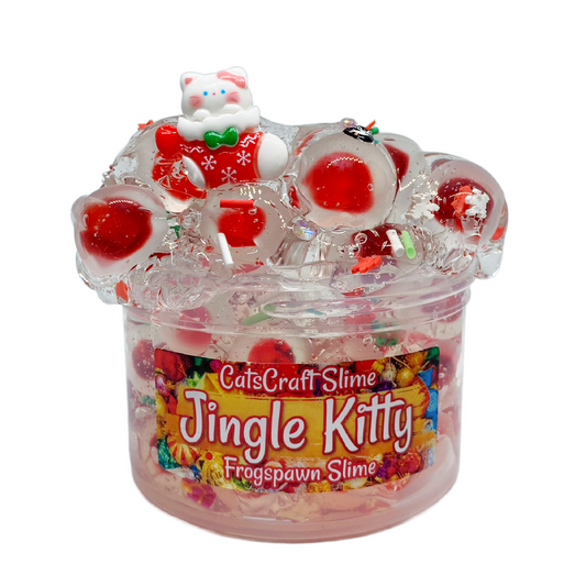 Frog Spawn Slime "Jingle Kitty" Unscented Stretchy Frogspawn crunchy Christmas Slime ASMR 6 oz