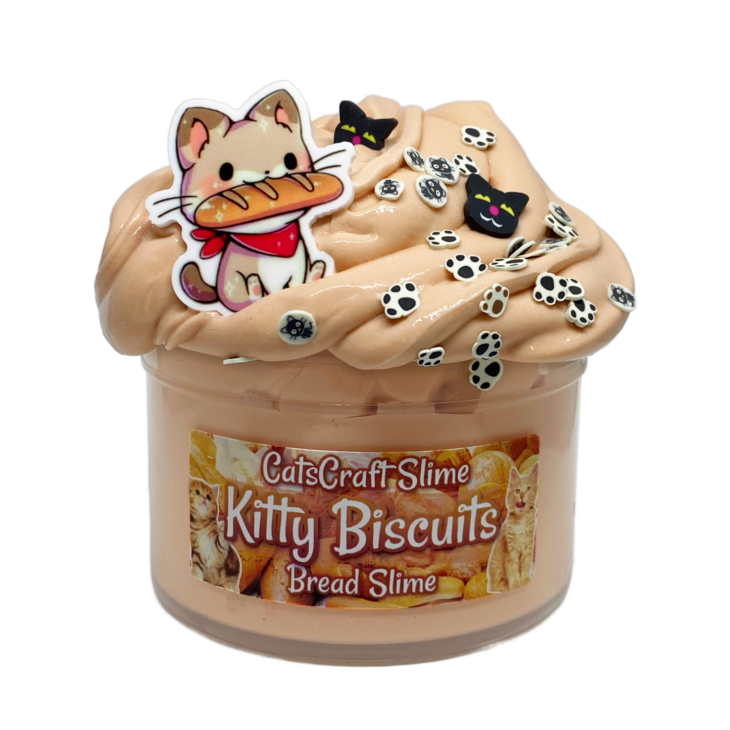 Bread Slime "Kitty Biscuits" Scented with Charm Sprinkles and Inflating Soft ASMR