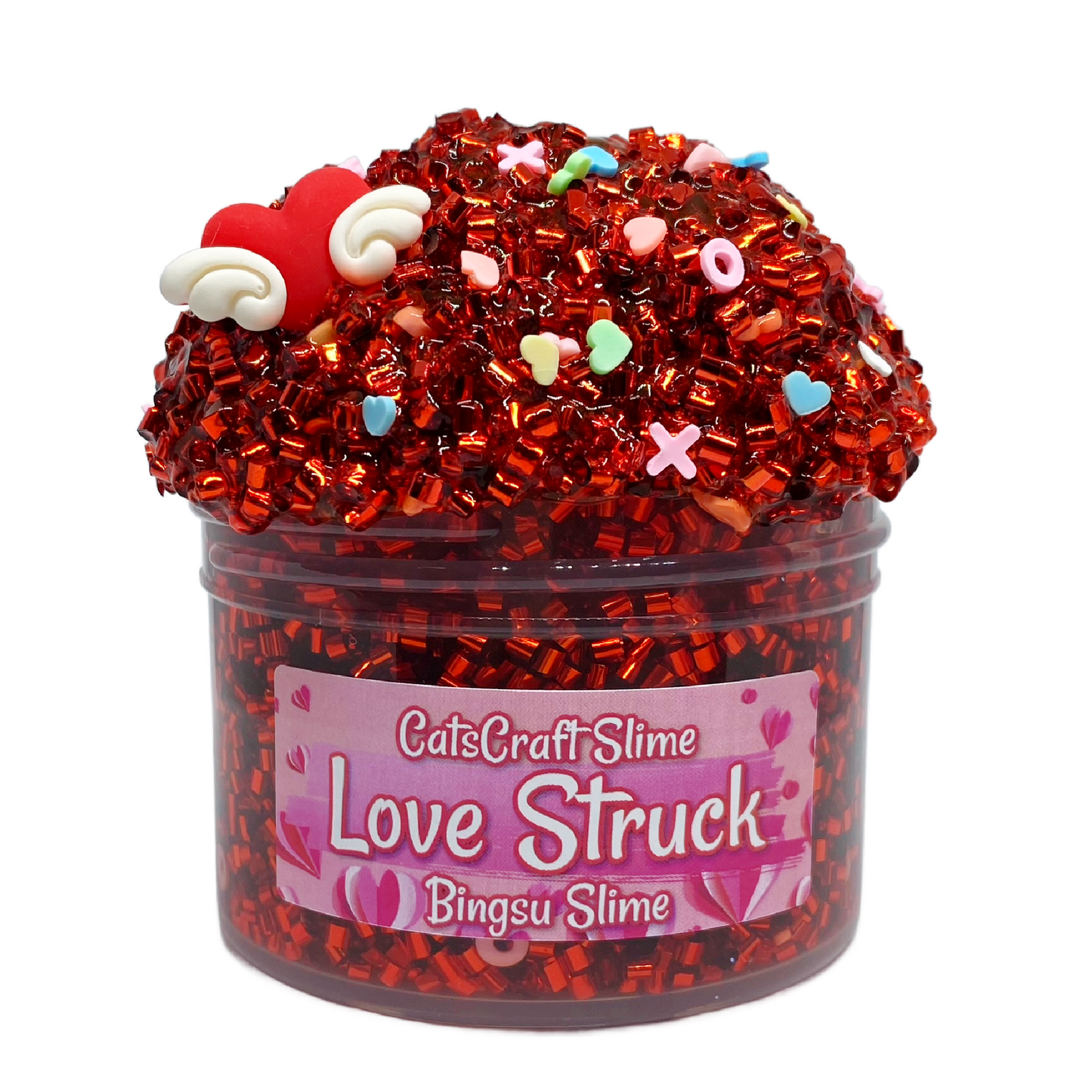 Bingsu Slime "Love Struck" SCENTED clear Valentines red bingsu bead crunchy ASMR With heart Charm
