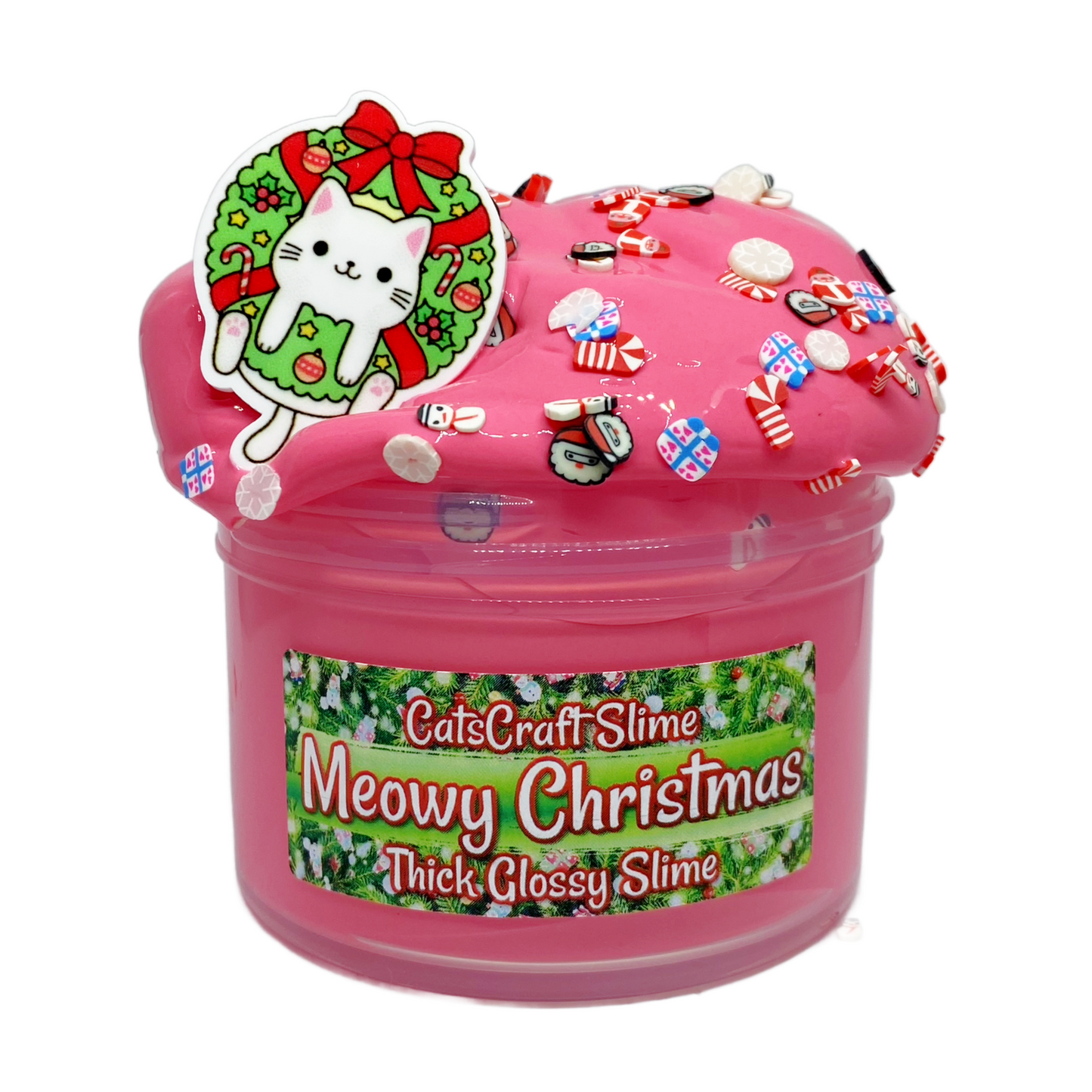Thick Glossy Slime "Meowy Christmas" SCENTED ASMR Cat Charm & sprinkles