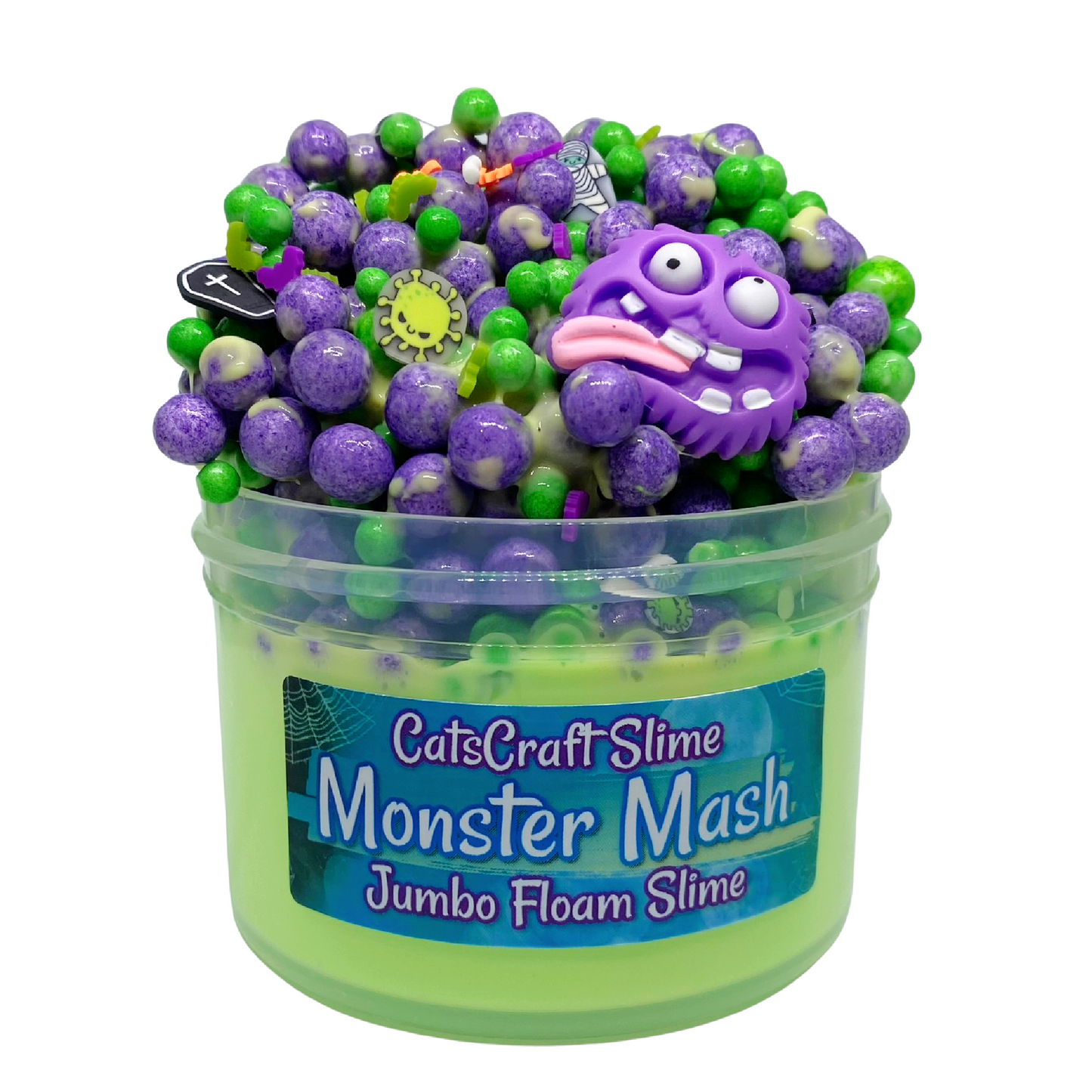 Jumbo Floam Slime "Monster Mash" SCENTED crunchy ASMR foam beads Halloween slime with charm