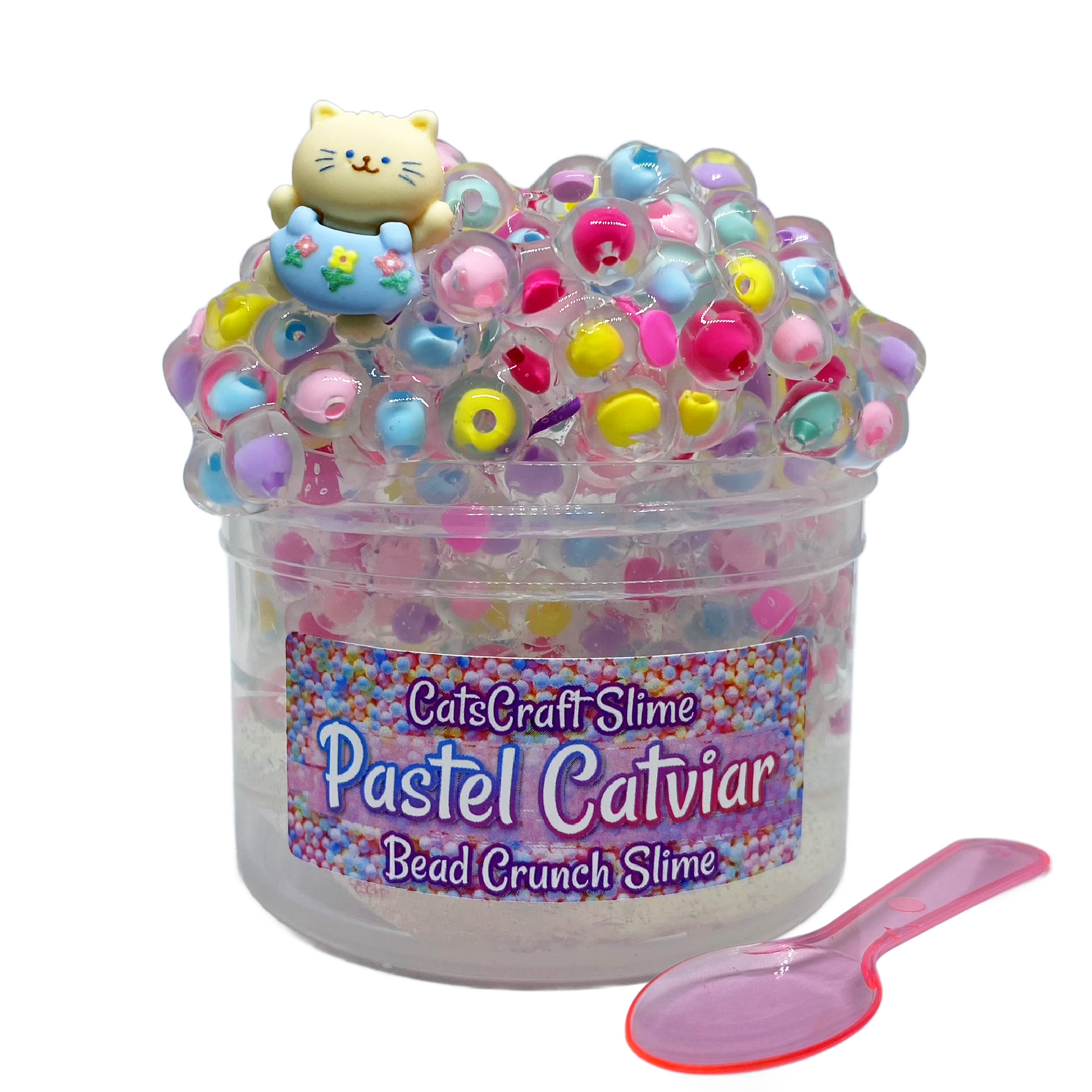 Bead Crunch Clear Slime Pastel Catviar unScented Stretchy Caviar