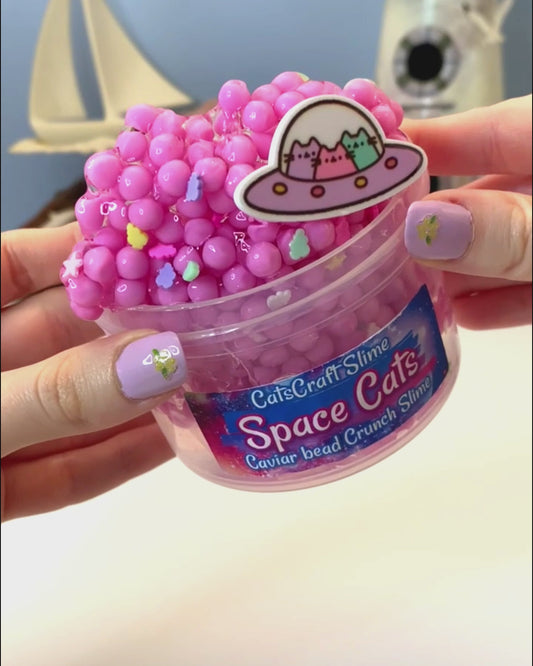 "Space Cats" - Caviar Bead Crunch Clear Slime