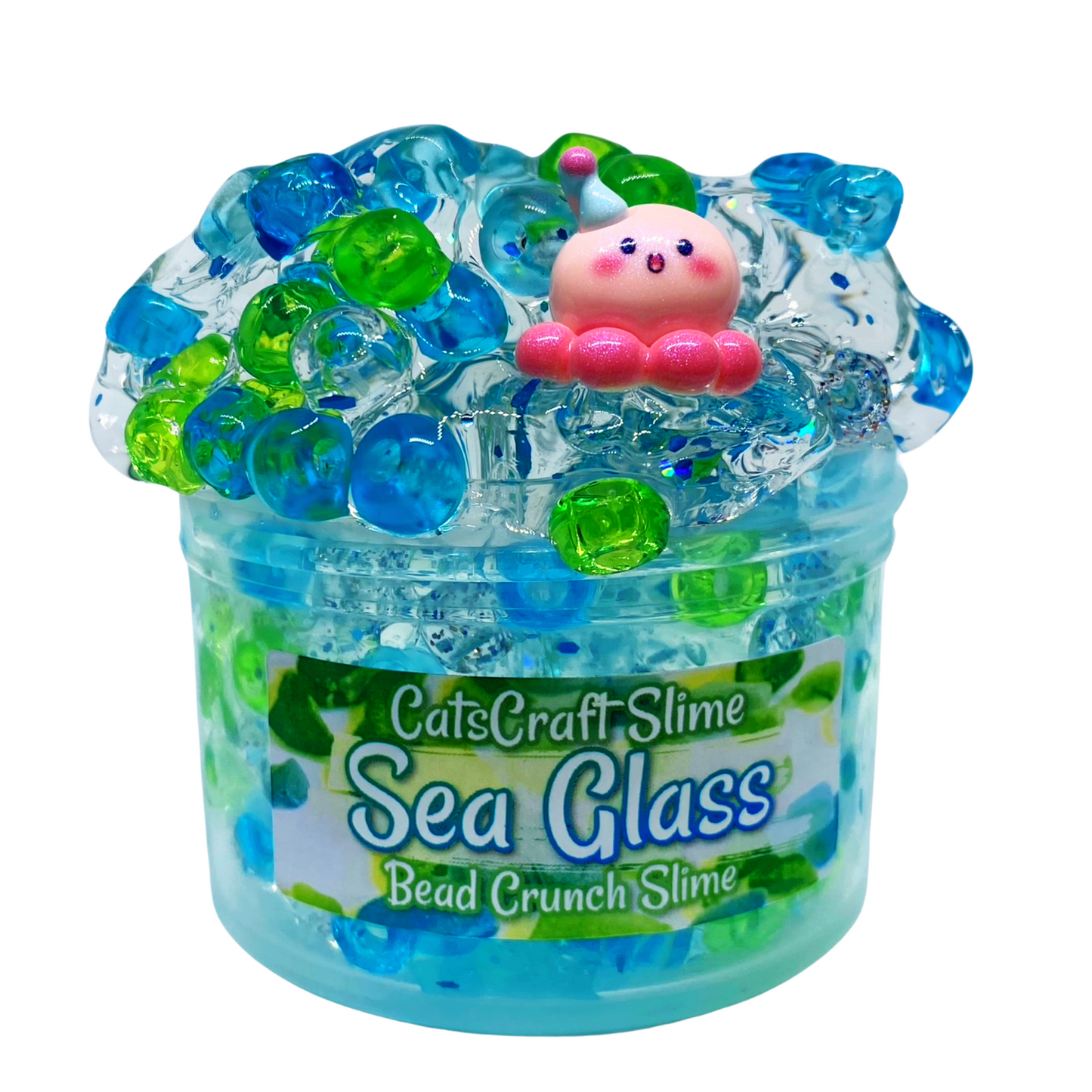 Bead Crunch Clear Slime "Sea Glass" Scented Stretchy Slime ASMR 6 oz