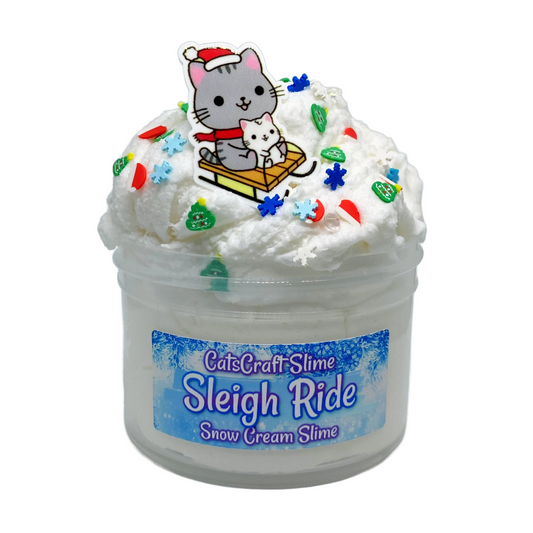 Snow Cream Slime "Sleigh Ride" Christmas Sprinkles Scented with Charm Inflating Soft ASMR 6 oz Beginner Slime