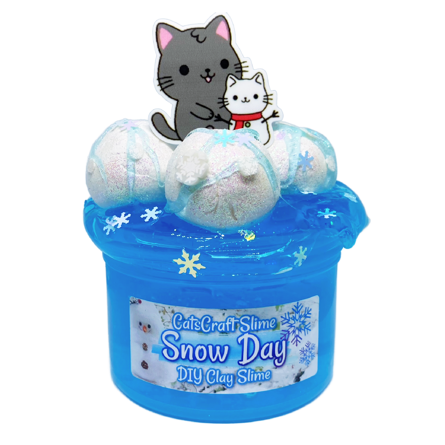 DIY Clay Butter Slime "Snow Day" Scented Clear Slime Cat CHARM Inflating ASMR