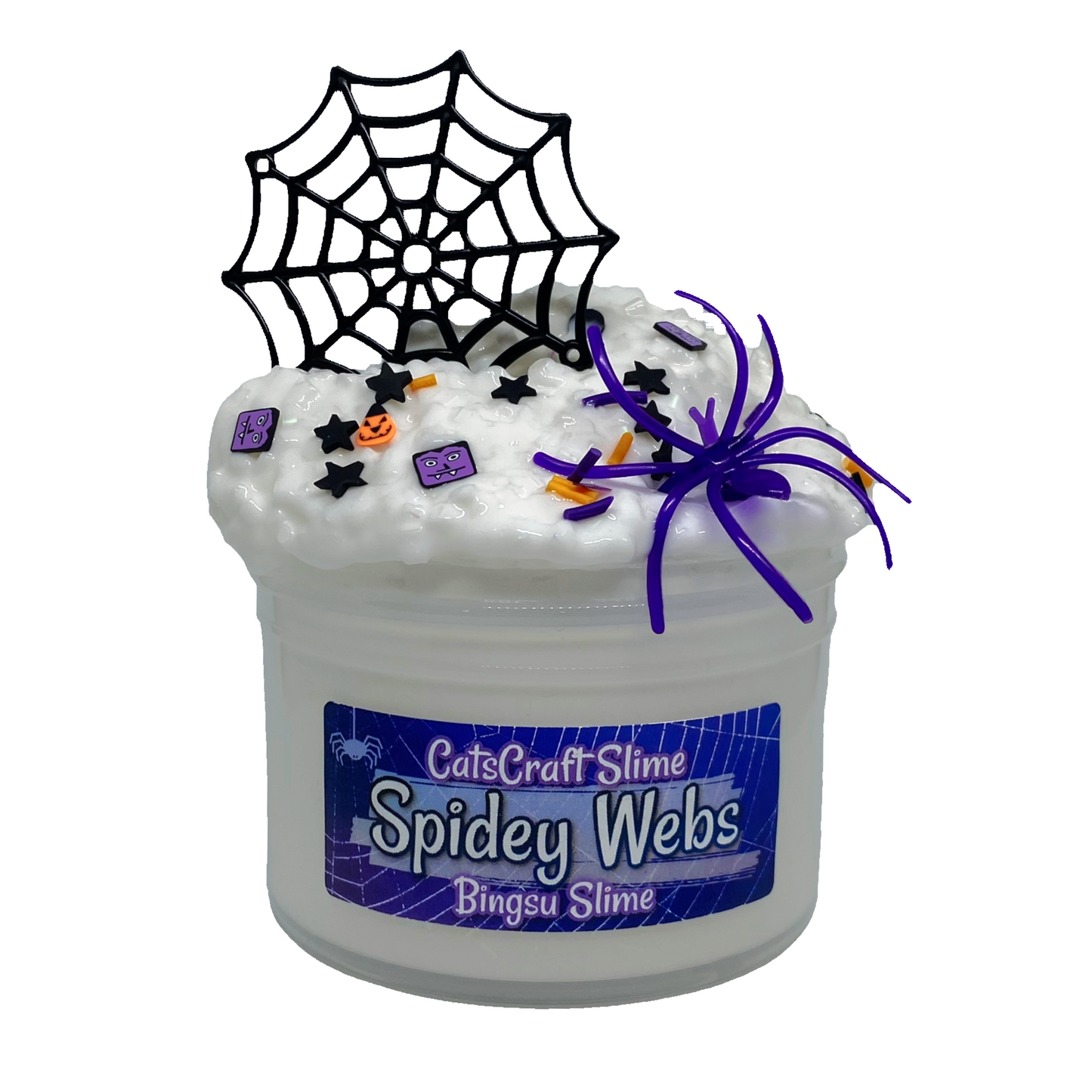 White Glue Bingsu Slime "Spidey Webs" SCENTED bingsu bead crunchy ASMR With Halloween Charm