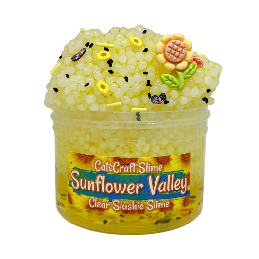 Clear Slushie Slime "Sunflower Valley" Scented crystal clear slushee bead crunchy ASMR with charm