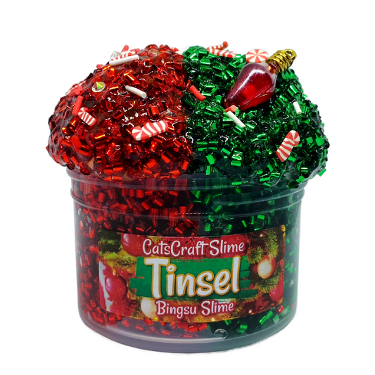 Bingsu Slime "Tinsel" SCENTED clear Christmas red and green bingsu bead crunchy ASMR With light bulb Charm