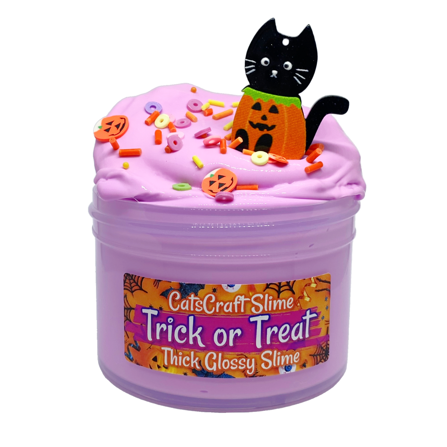 Thick Glossy Slime "Trick or Treat" SCENTED ASMR Cat Charm Halloween Fimos