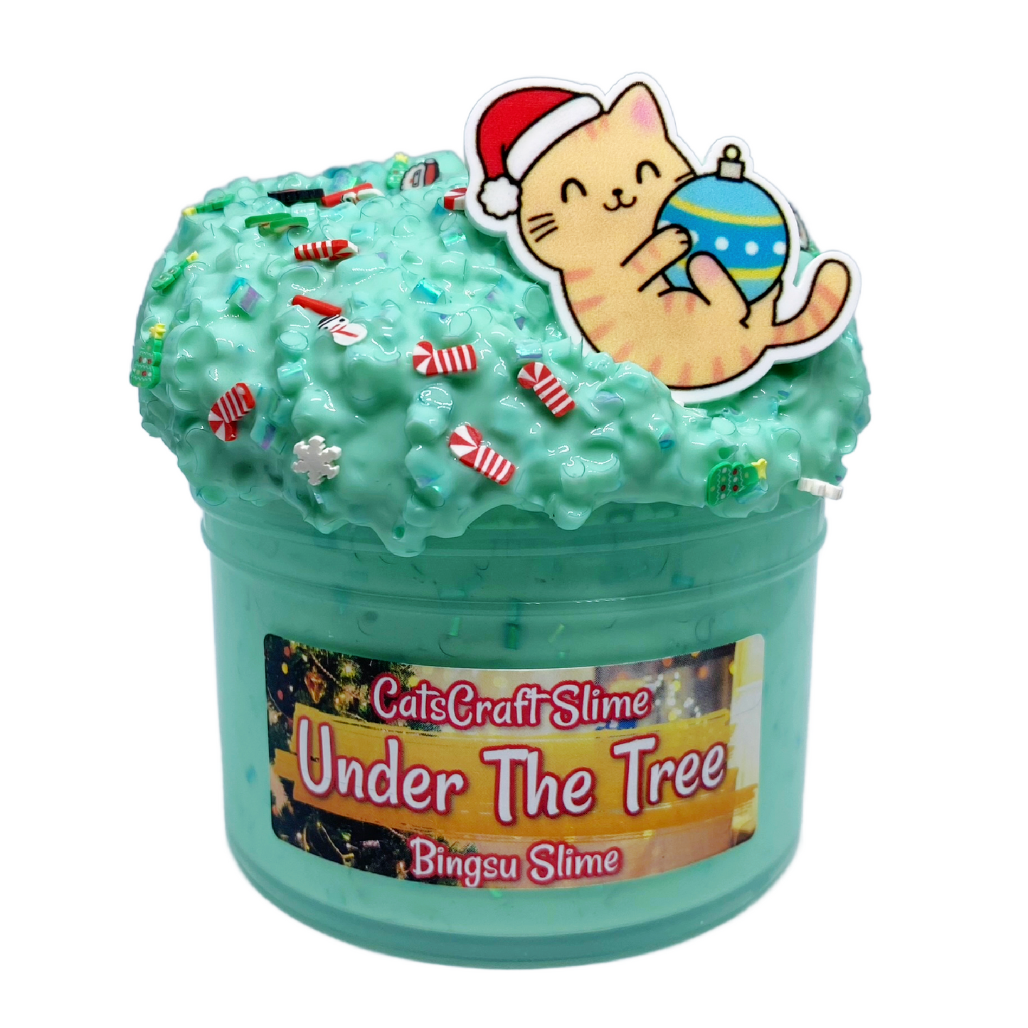 White Glue Bingsu Slime "Under The Tree" SCENTED bingsu bead crunchy ASMR With Cat Christmas Charm