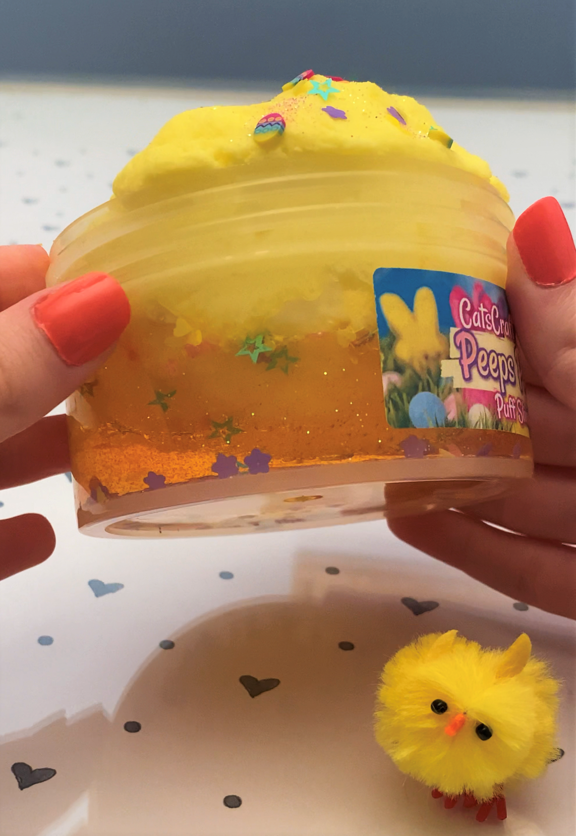Puff Slime "Peeps Puff" Scented Yellow Clear Slime with charm ASMR 6 8 oz Easter