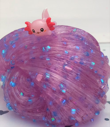 Clear Slime "Axolotl" SCENTED Stretchy Glitter Slime Pink Charm ASMR