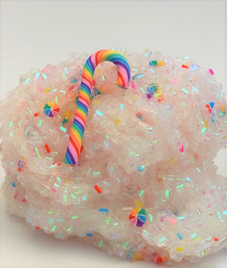 Bingsu Slime "CandyCane Crunch" SCENTED clear rainbow Crunchy ASMR with candy cane Charm
