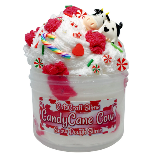 Snow Dough Slime "CandyCane Cow" Scented Slime Cow Charm ASMR Christmas