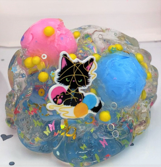 DIY Clay Butter Slime "Purrplexed" Scented Clear Slime Cat CHARM Inflating ASMR