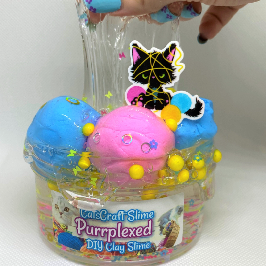 DIY Clay Butter Slime "Purrplexed" Scented Clear Slime Cat CHARM Inflating ASMR