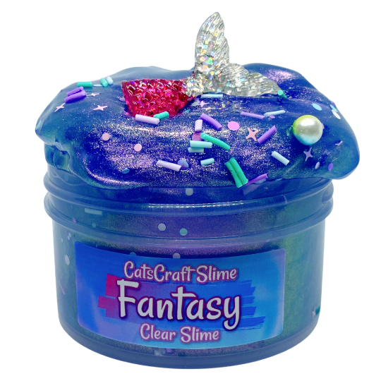 Color Shifting "Fantasy" Slime Purple, Green and Blue Stretchy Clear Glitter Slime with Mermaid Tail Charm ASMR