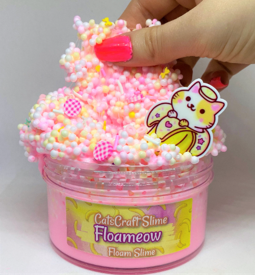 Full Floam Slime "Floameow" SCENTED crunchy ASMR foam beads slime with cat charm