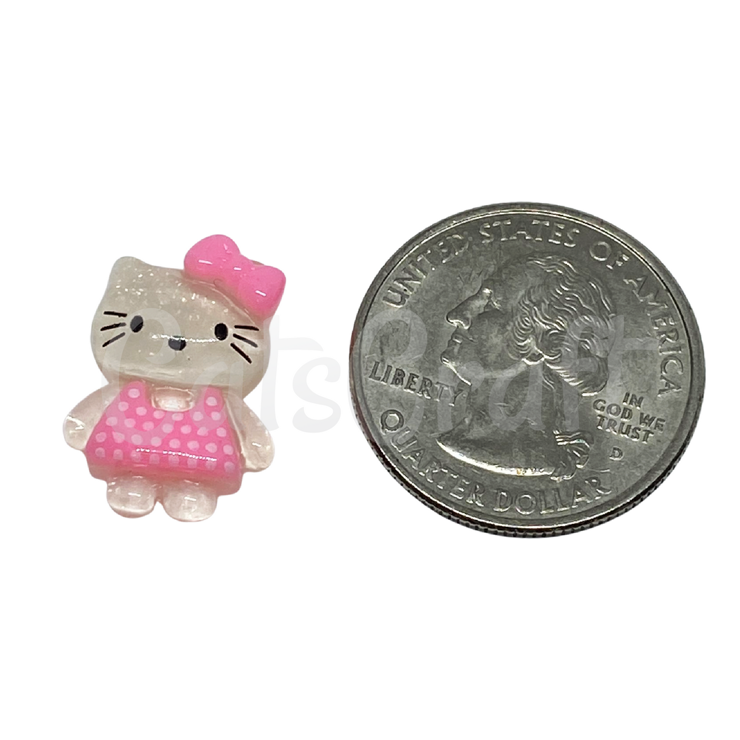 10 Pink Kitty Kitten Dress Bow Cat Resin Flat Back Charms